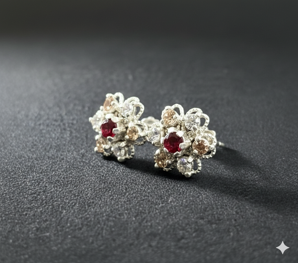 Vintage Garnet Bloom Earrings